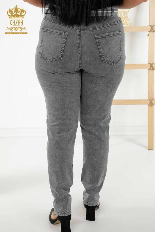 Toptan Kadın Pantolon Taş İşlemeli Gri - 3689 | KAZEE
