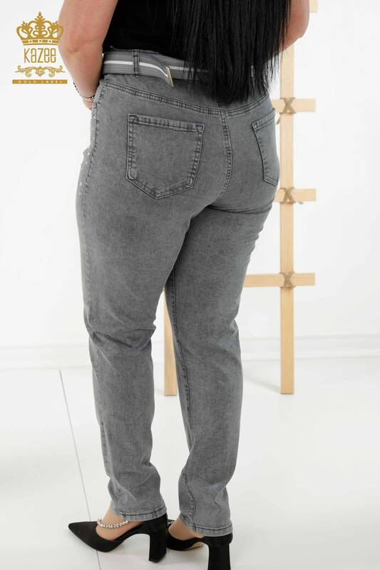 Toptan Kadın Pantolon Taş İşlemeli Gri - 3689 | KAZEE