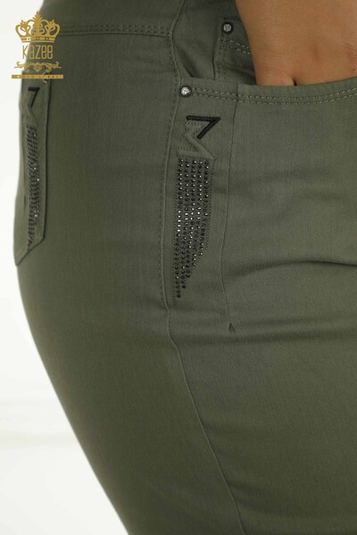 Toptan Kadın Pantolon Taş İşlemeli Haki - 2406-4545 | M - Thumbnail