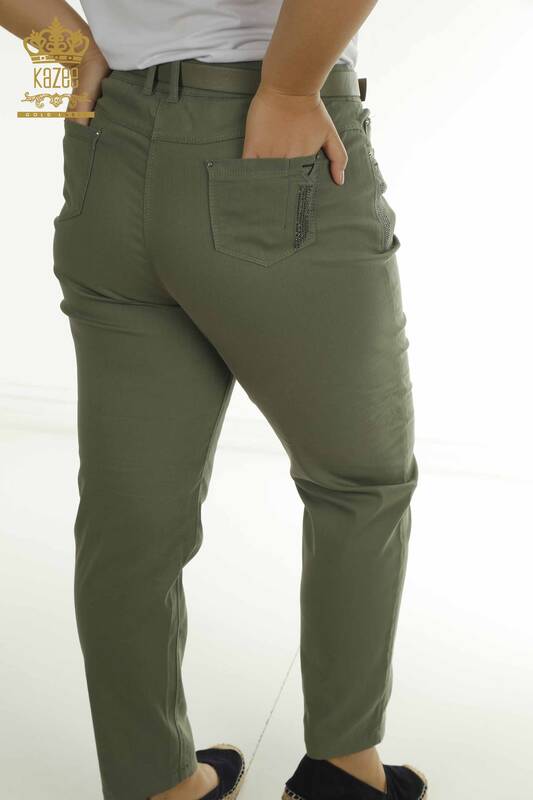 Toptan Kadın Pantolon Taş İşlemeli Haki - 2406-4545 | M