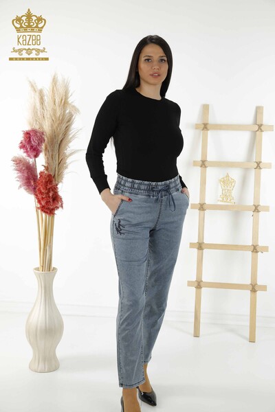 Kazee - Toptan Kadın Pantolon Taş İşlemeli Lacivert - 3674 | KAZEE