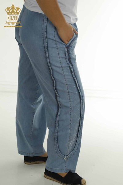 G - Toptan Kadın Pantolon Taş İşlemeli Mavi - 2410-4036 | G (1)