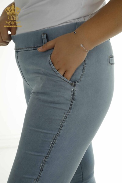 Toptan Kadın Pantolon Taş İşlemeli Mavi - 2410-4041 | G - Thumbnail (2)