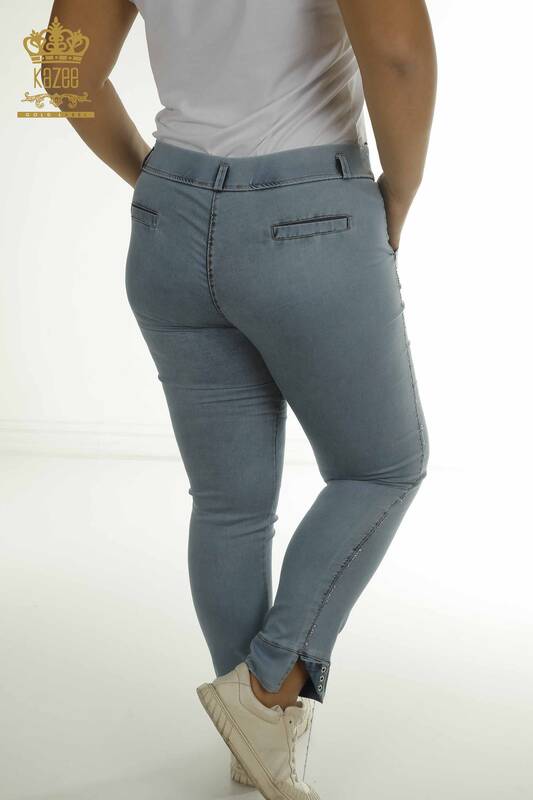 Toptan Kadın Pantolon Taş İşlemeli Mavi - 2410-4041 | G
