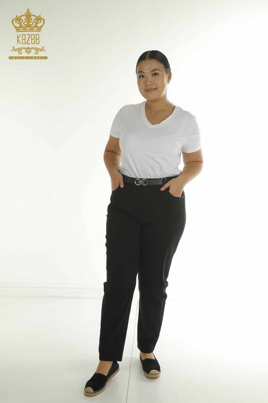Toptan Kadın Pantolon Taş İşlemeli Siyah - 2406-4545 | M