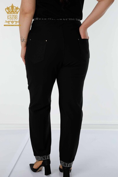 Toptan Kadın Pantolon Taş İşlemeli Siyah - 3667 | KAZEE - Thumbnail