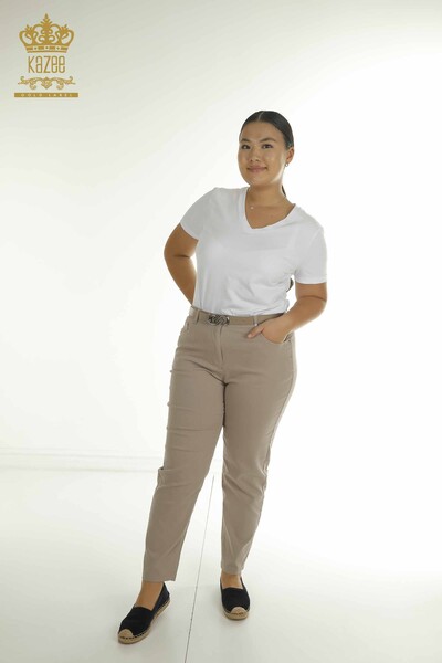 Toptan Kadın Pantolon Taş İşlemeli Vizon - 2406-4545 | M - Thumbnail