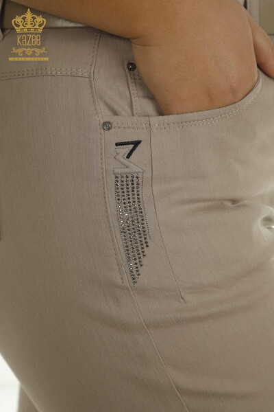 Toptan Kadın Pantolon Taş İşlemeli Vizon - 2406-4545 | M - Thumbnail