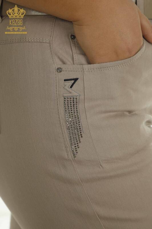 Toptan Kadın Pantolon Taş İşlemeli Vizon - 2406-4545 | M