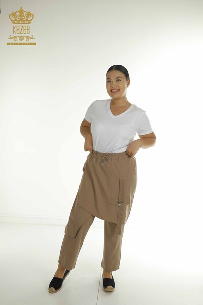 G - Toptan Kadın Pantolon Taş İşlemeli Vizon - 2410-4031 | G