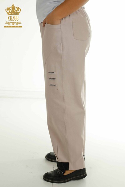 Toptan Kadın Pantolon Taşlı Bej - 2410-4029 | G - Thumbnail