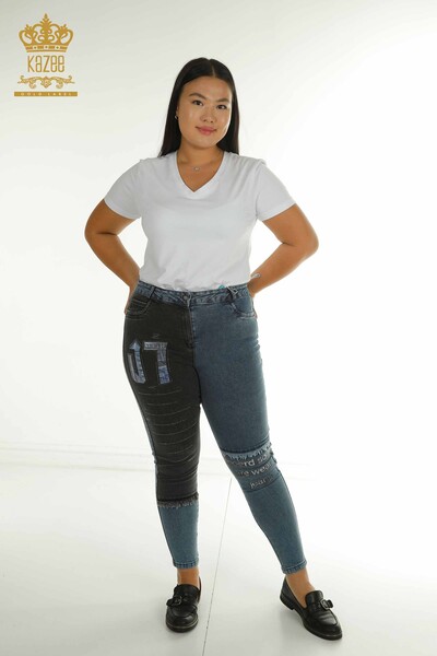 Toptan Kadın Pantolon Taşlı Mavi - 2412-0494 | M&N - Thumbnail