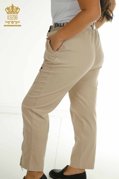Toptan Kadın Pantolon Yazı Detaylı Bej - 2410-4048 | G - Thumbnail (2)