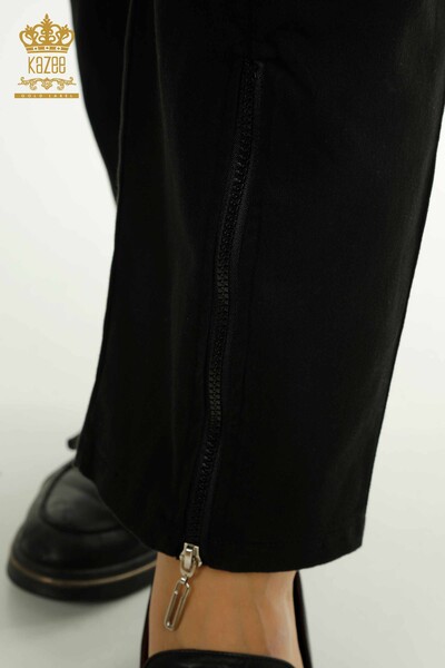Toptan Kadın Pantolon Yazı Detaylı Siyah Bej - 2410-4048 | G - Thumbnail