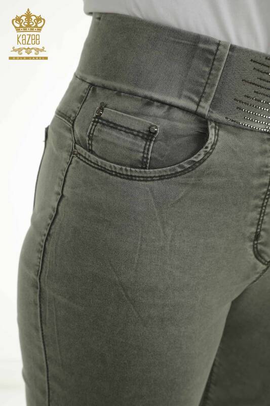 Toptan Kadın Pantolon Zincir Detaylı Haki - 2406-4548 | M