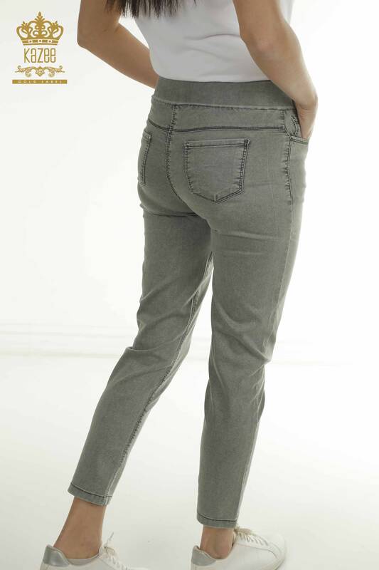 Toptan Kadın Pantolon Zincir Detaylı Haki - 2406-4548 | M