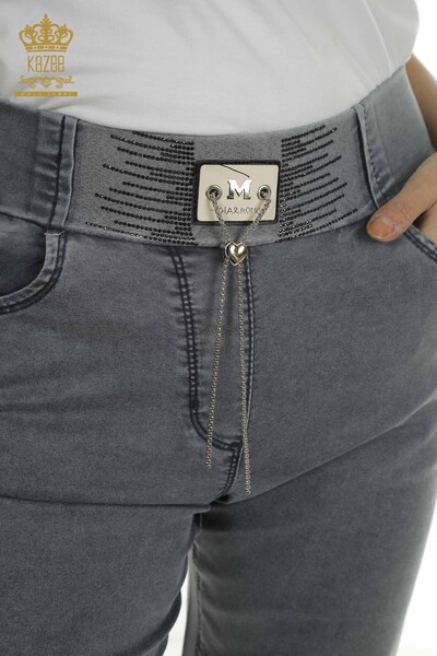 Toptan Kadın Pantolon Zincir Detaylı Mavi - 2406-4548 | M - Thumbnail