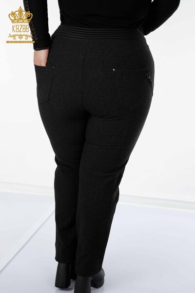 Toptan Kadın Pantolon Zincir Detaylı Siyah - 3666 | KAZEE - Thumbnail