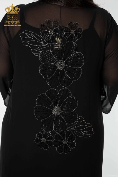 Toptan Kadın Pareo Çiçek Desenli Siyah - 7760 | KAZEE - Thumbnail