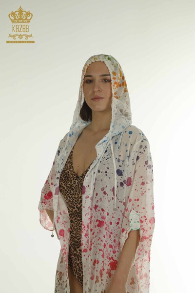 Toptan Kadın Pareo Renkli Desenli Ekru - 7769 | KAZEE - Kazee (1)