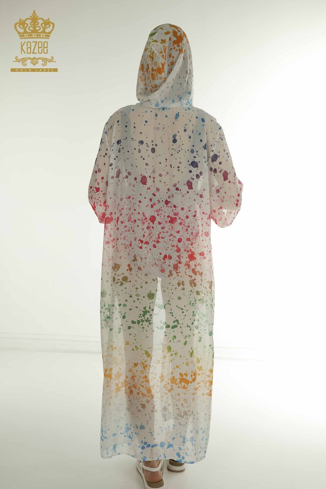 Toptan Kadın Pareo Renkli Desenli Ekru - 7769 | KAZEE - 9