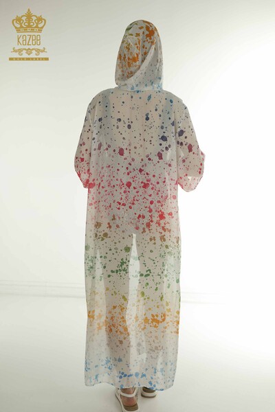 Toptan Kadın Pareo Renkli Desenli Ekru - 7769 | KAZEE - 9