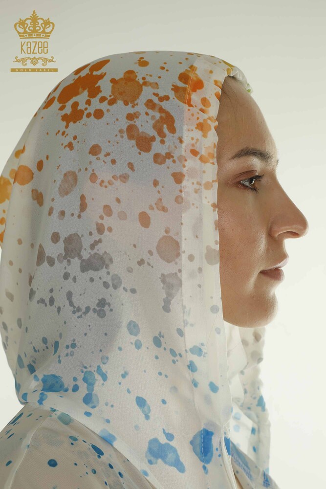 Toptan Kadın Pareo Renkli Desenli Ekru - 7769 | KAZEE - 8