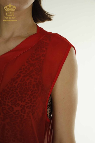Toptan Kadın Pareo Tül Detaylı Kırmızı - 7764 | KAZEE - Thumbnail