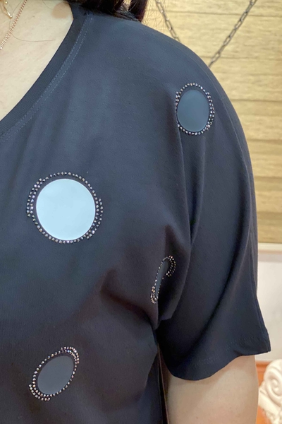 Toptan Kadın Bluz Halka Desenli Kristal Taş İşlemeli - 77192 | Kazee - Thumbnail