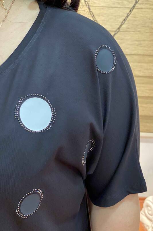 Toptan Kadın Bluz Halka Desenli Kristal Taş İşlemeli - 77192 | Kazee