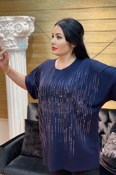 Toptan Kadın Bluz Kristal Taş İşlemeli - 77117 | Kazee - Thumbnail