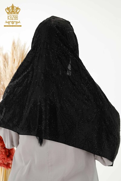 Toptan Kadın Şal Kristal Taş İşlemeli Siyah - 548 | KAZEE - Thumbnail