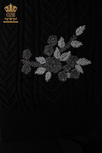 Toptan Kadın Süveter Çiçek Desenli Siyah - 30179 | KAZEE - Thumbnail
