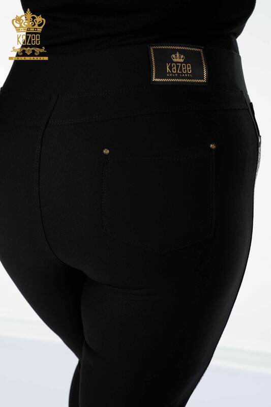 Toptan Kadın Tayt Pantolon Cep Detaylı Siyah - 3586 | KAZEE