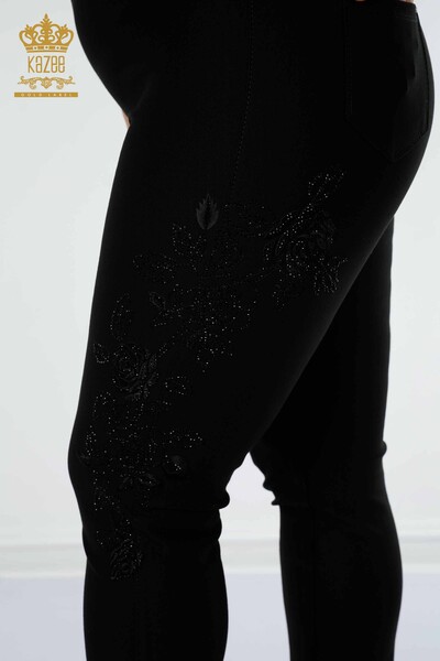 Toptan Kadın Tayt Pantolon Çiçek Desenli Siyah - 3620 | KAZEE - Thumbnail