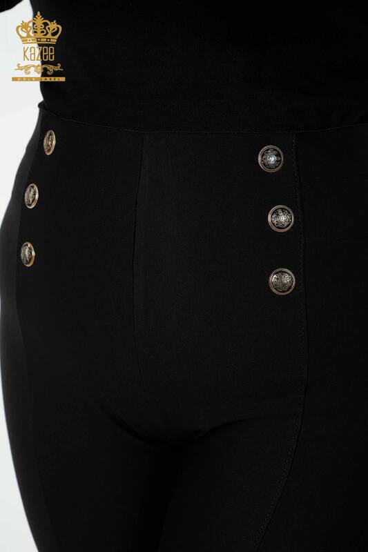 Toptan Kadın Tayt Pantolon Düğme Detaylı Siyah - 3432 | KAZEE