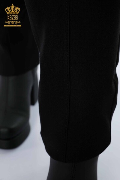 Toptan Kadın Tayt Pantolon Düğme Detaylı Siyah - 3432 | KAZEE - Thumbnail