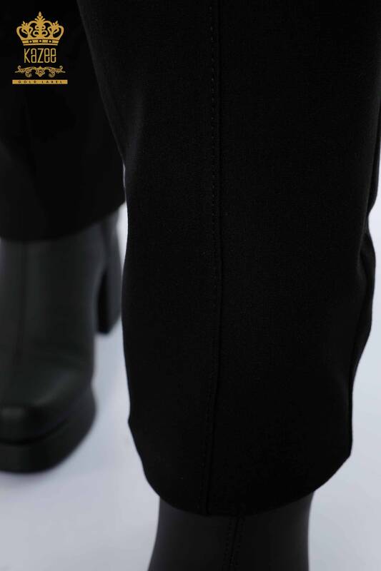 Toptan Kadın Tayt Pantolon Düğme Detaylı Siyah - 3432 | KAZEE