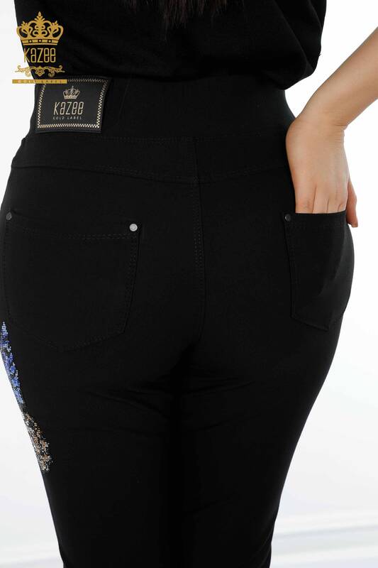 Toptan Kadın Tayt Pantolon Kelebek Desenli Siyah - 3582 | KAZEE
