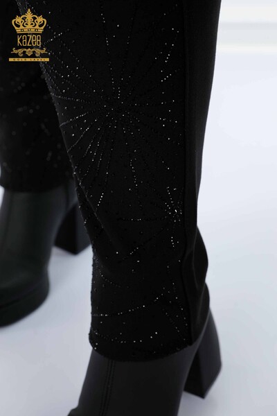 Toptan Kadın Tayt Pantolon Kristal Taş İşlemeli Siyah - 3573 | KAZEE - Thumbnail