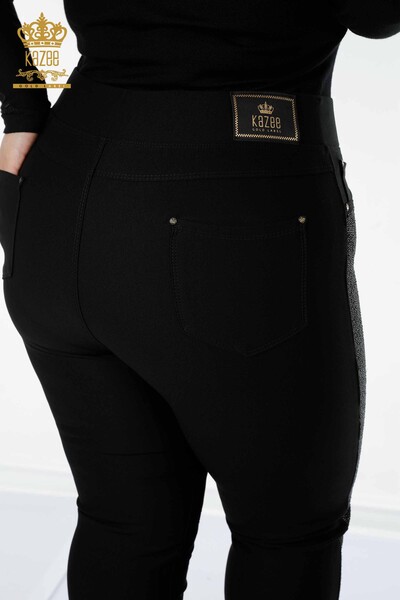 Toptan Kadın Tayt Pantolon Kristal Taş İşlemeli Siyah - 3602 | KAZEE - Thumbnail