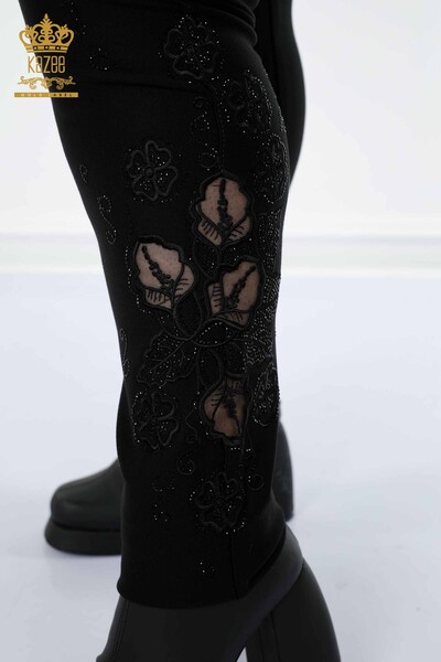 Toptan Kadın Tayt Pantolon Paça Tül Detaylı Siyah - 3578 | KAZEE - Thumbnail