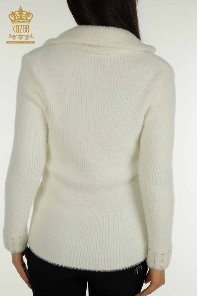 Toptan Kadın Triko Angora Taşlı Boncuklu Ekru - 30769 | KAZEE - 5