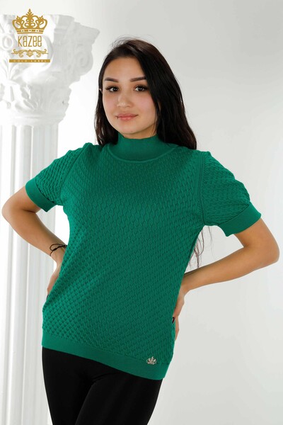 Toptan Kadın Triko Kazak Amerikan Model Basic Yeşil - 30119 | KAZEE - Thumbnail