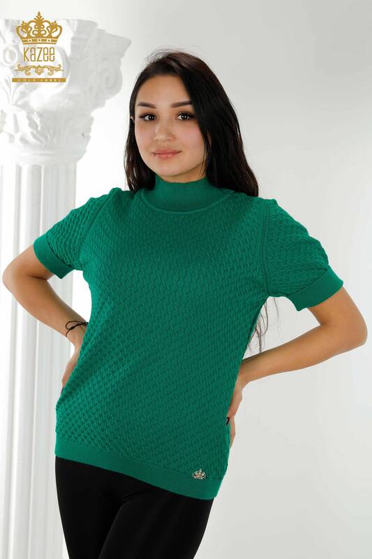 Toptan Kadın Triko Kazak Amerikan Model Basic Yeşil - 30119 | KAZEE