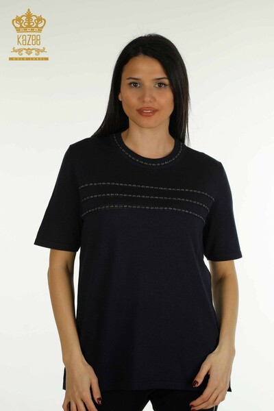Toptan Kadın Triko Kazak Amerikan Model Lacivert - 30352 | KAZEE - Kazee