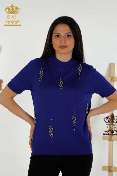 Toptan Kadın Triko Kazak Amerikan Model Saks - 16929 | KAZEE - Thumbnail