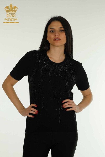 Toptan Kadın Triko Kazak Amerikan Model Siyah - 30686 | KAZEE - Thumbnail