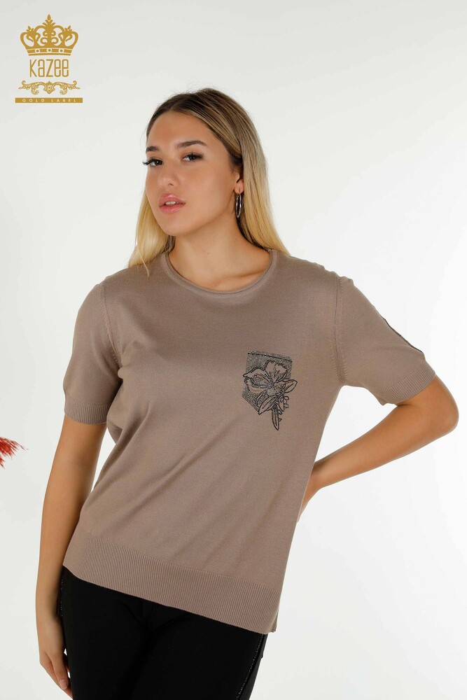 Toptan Kadın Triko Kazak Amerikan Model Vizon - 30534 | KAZEE - 1