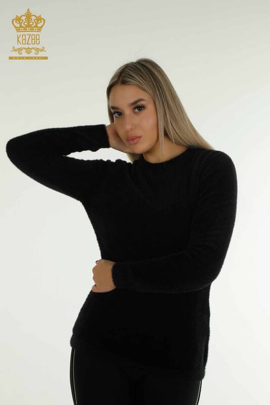 Toptan Kadın Triko Kazak Angora Basic Siyah - 30490 | KAZEE